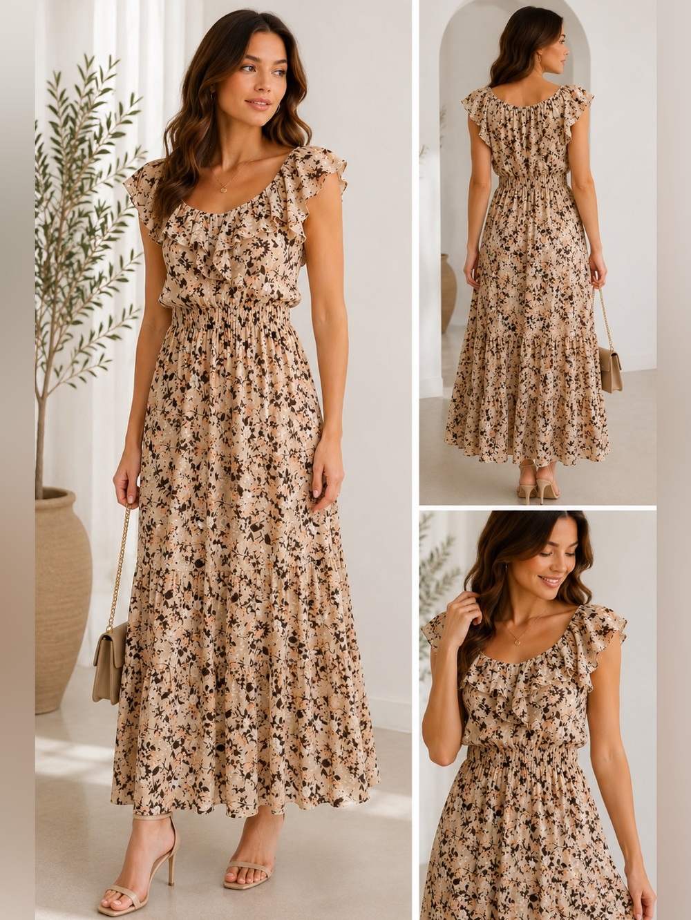 Club Monaco Silk Floral Off-Shoulder Ruffle Midi Dress Size 0 Boho Romantic